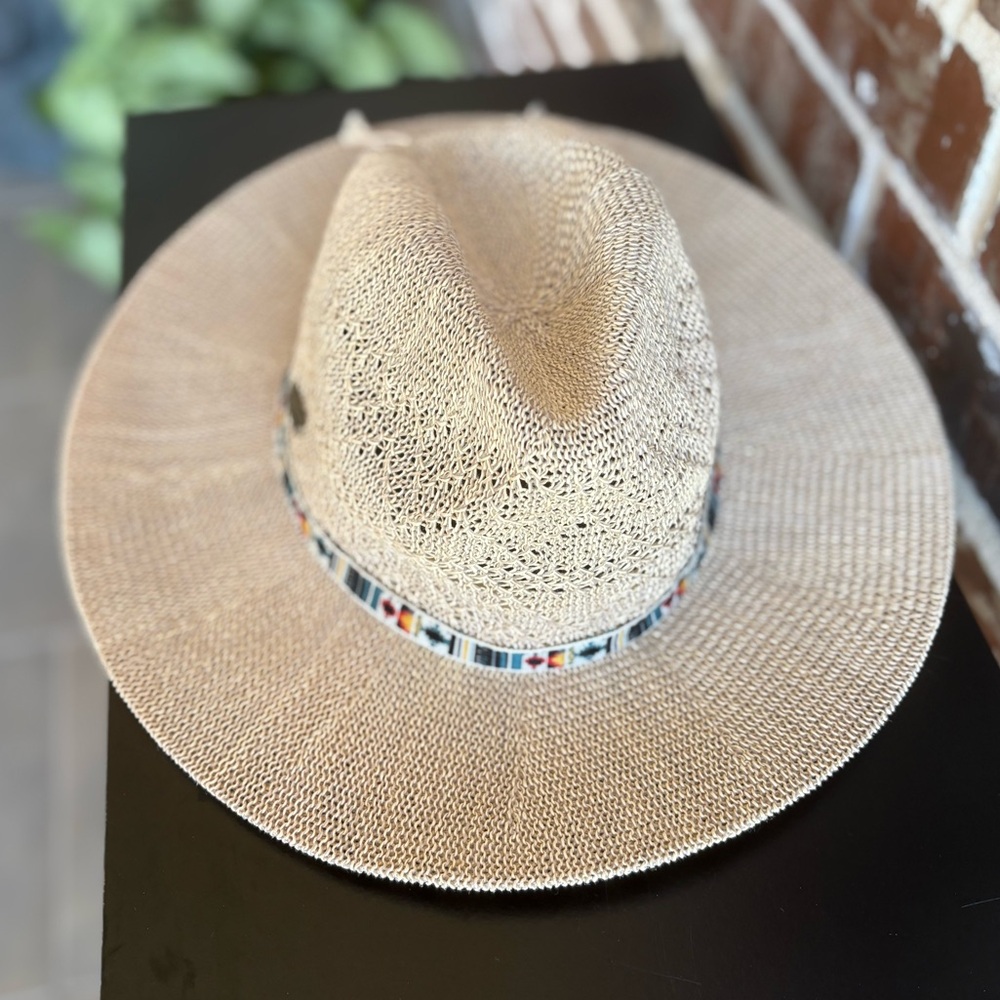 Sun 'N' Sand Beachy Natural Tan Sun Hat Colorful Tribal Band - Picture 6 of 11